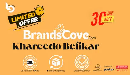 Promotional banner for BrandsCove with limited offer and 3C% off text on a yellow background.